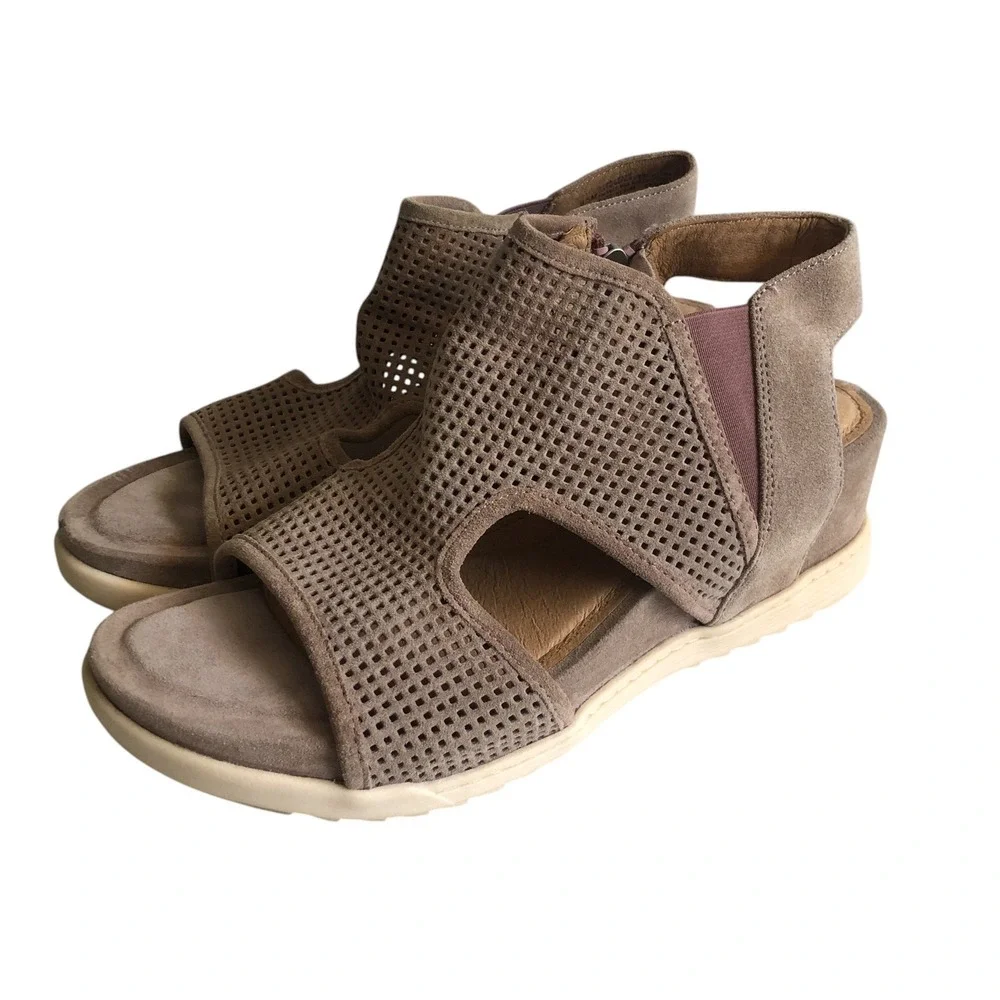 Sofft Womens Shandi Caged Zip Slingback Wedge Sandal Size 9.5M Tan‎ Mauve Summer
